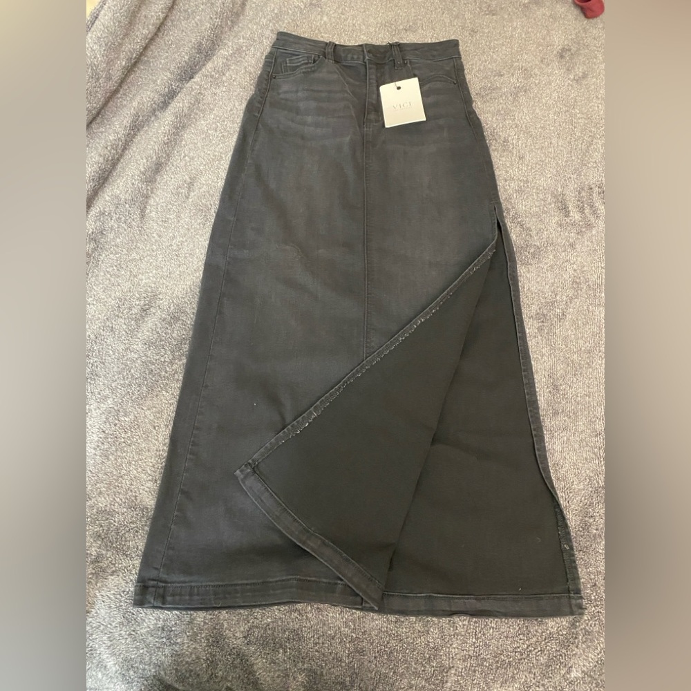 Vici Side Slit Black Denim Skirt Nwt S